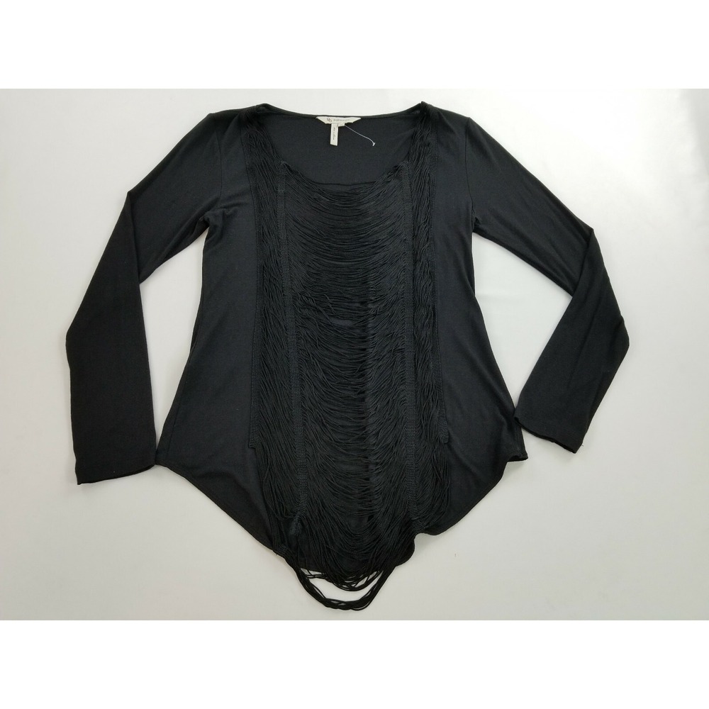 BCBGeneration Women Black Fringe Blouse Top YOZ1F632 Medium NEW